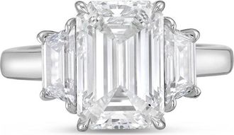Diana M. Jewels Platinum lab grown 20ct emerald diamond ring with trapezoids on the sides