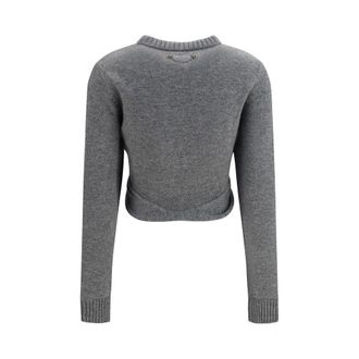 Balenciaga Ruched Crew Neck Wool Sweater - Gray