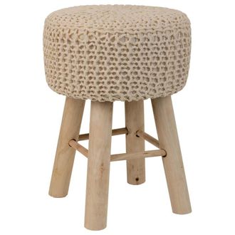 Wanderlust Deco Wanderlust Deco - Taburete De Madera Y Algod&oacute;n Trenzado Marr&oacute;n 32x32x44