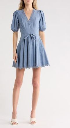 Ulla Johnson Camilla Mesh Detail Cotton Minidress in Chambray at Nordstrom Rack, Size 00