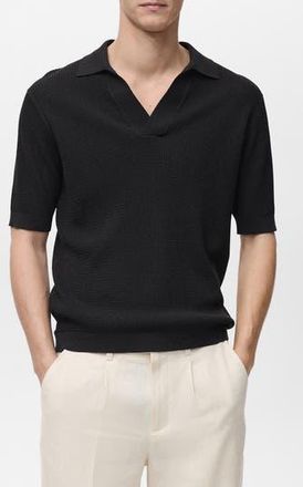 Mango Structured Fine Knit Polo in Black at Nordstrom Rack, Size Large