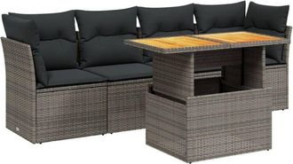 vidaXL Juego De Sof&aacute;s Jard&iacute;n Con Cojines 5 Pzas Rat&aacute;n Sint&eacute;tico Gris Vidaxl