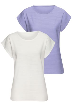 Vivance T-Shirt VIVANCE mit modischer Streifenstruktur, Damen, Gr. 32/34, beige (lavendel, creme), Obermaterial: 100% Baumwolle, unifarben, bequem normal, Run