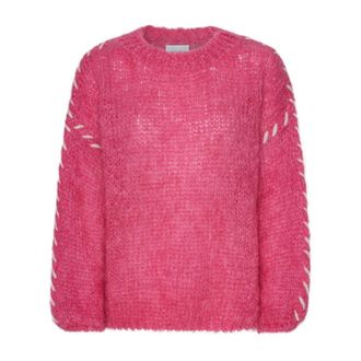Americandreams Catia Mohair Stitch Pullover - Dames - Ronde hals truien - Roze - S - Wol - Truien & Vesten