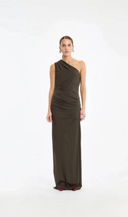 Rotate Draped One Shoulder Dress In Black Olive