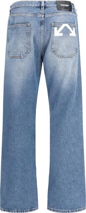 Off-white Mens Half Arrow Slim Relaxed Jeans Light Medium Blue Cotton