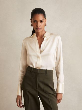 Reiss Silk-satin Concealed-placket Shirt, 12