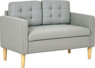 HOMCOM Compact Loveseat Sofa 2 Seater Sofa with Storage and Wood Legs Light Grey - Homcom