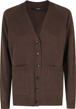 Seventy Brown Loose-Fit V-Neck Wool-Blend Cardigan