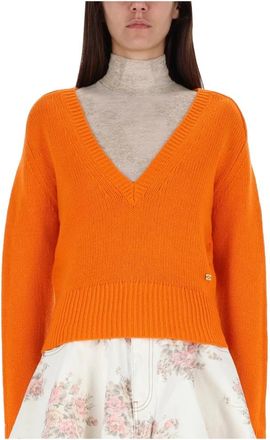 Ganni Chunky Cashmere Deep V-Neck - Dames - Cashmere truien - Oranje - M - Wol - Truien & Vesten