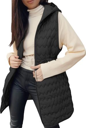 Generic Quilted Gilet for Women UK Ladies Longline Hooded Puffer Jackets Padded Sleeveless Warm Bodywarmers Vest Lightweight Cozy Waistcoat Zipper Transitiona