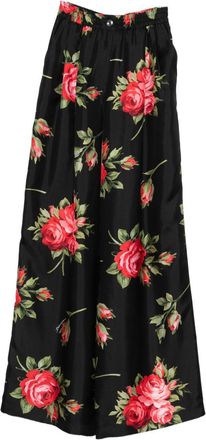 Dolce & Gabbana Roses Bouquet Print Silk Trousers