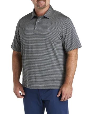 Vineyard Vines Big & Tall Striped Sankaty Performance Polo Shirt in Gray Pine Deep Bay at Nordstrom, Size Xx-Large