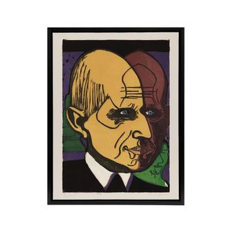 Artery8 Head of Dr Bauer Colourful Portrait Kirchner Black Framed Canvas Art | Size: W24 x H32