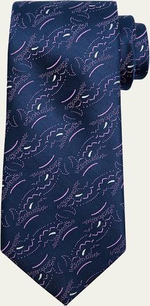 Charvet Mens Doodle Line Woven Silk Tie
