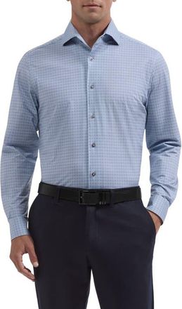 Bugatchi Devon OoohCotton Tech Grid Stretch Shirt in Hazy Blue at Nordstrom, Size Xxx-Large