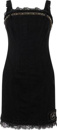 Alberta Ferretti Korte zwarte elegante jurk met kanten details - Dames - Korte kleedjes - Zwart - M - Katoen - Kleedjes