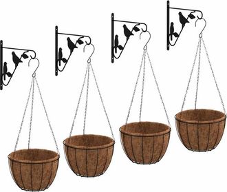 vidaXL Vidaxl - Soportes Para Cestas Colgantes Con Maceteros 4 Uds Acero Negro