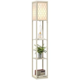 HOMCOM Modern Floor Lamp Light With 3 Shelves Fabric Lampshade - Brown | TJ Hughes