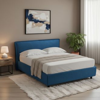 Dmora Cama Francesa Bronte, Desenfundable, Con Almacenaje, Hecha En Italia, Tama&ntilde;o Colch&oacute;n 120x190 Cm, Azul