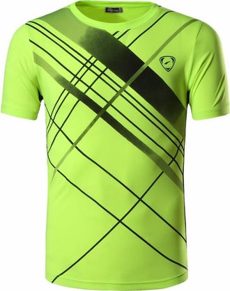 Jeansian Men Sport T-Shirt Short Sleeve Tennis Golf Bowling Tee Shirt Top LSL133 GreenYellow M