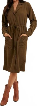Hem & Thread Front Pocket Draw String Waist Dress In Olive