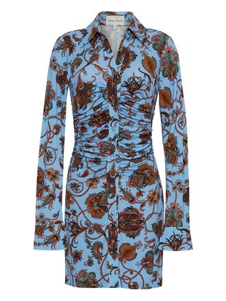Cara Cara Shirley paisley-print shirred mini dress - women - Viscose/Spandex/Elastane - M - Blue