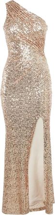 Badgley Mischka Abito da sera monospalla con paillettes - Oro