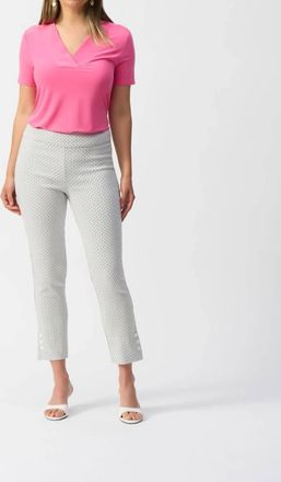Joseph Ribkoff Abstract Jacquard Slim Ankle Pants In White/black