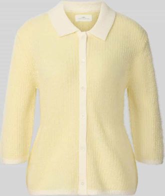 Fynch-Hatton Fynch-Hatton Cardigan mit Woll-Anteil und Polokragen in Hellgelb, Gr&ouml;&szlig;e XXL