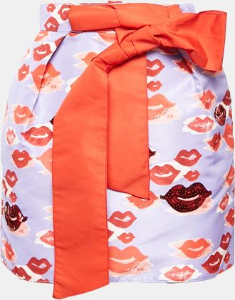 Elisabetta Franchi Lavender/red Lips Print Synthetic Belted Mini Skirt
