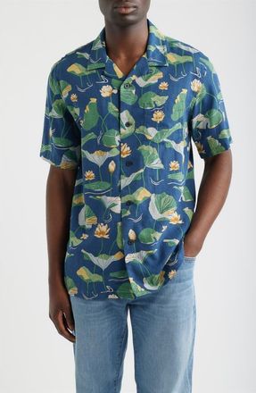 Pendleton Floral Cotton Camp Shirt in Lily Pad Blue at Nordstrom, Size Xx-Large