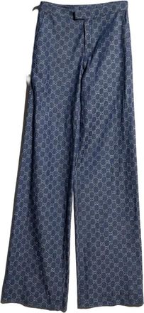 Gucci GG Katoenen Denim Jacquard Broek - Dames - Wijde Broeken - Blauw - XS - Katoen - Broeken