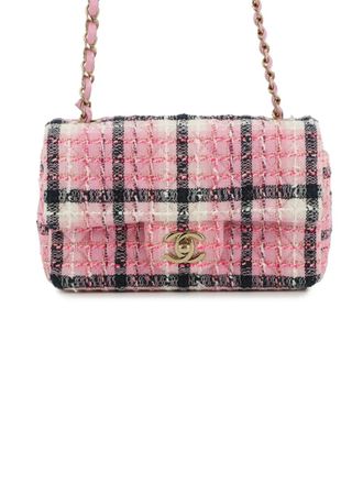 Chanel 2021-2025 Mini Classic Tweed Single Flap rechthoekige crossbodytas - Roze