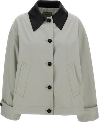 Durazzi Milano Katoenen Jas met Leren Kraag - Dames - Leren en Su&egrave;de Jassen - Grijs - XS - Katoen - Jassen