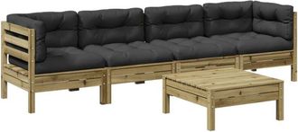 vidaXL Set De Sof&aacute;s Jard&iacute;n 5 Pzas Con Cojines Madera Pino Impregnada Vidaxl