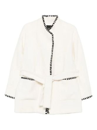 Maje braided-trim tied jacket - women - Alpaca Wool/Wool/Polyester/Polyamide/Polyurethane - 36 - White