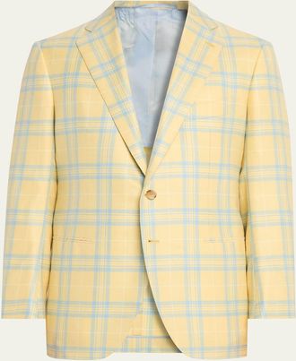 Cesare Attolini Mens Cashmere and Silk Oversized Plaid Single-Breasted Sport Coat
