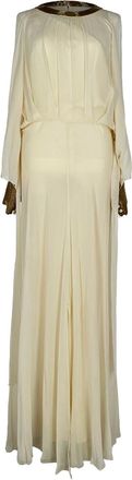 Temperley London Tie-Waist Long Sleeve Maxi Dress in Ivory Silk