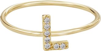 Adornia Pavé CZ Initial Charm Ring in Gold - L at Nordstrom Rack, Size 7