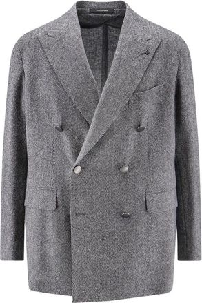 Tagliatore Visgraat Double-Breasted Blazer - Heren - Blazers - Grijs - L - Wol - Jassen