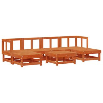 vidaXL Conjunto De Sof&aacute;s De Jard&iacute;n 7 Pcs Marr&oacute;n Cera Pino Macizo Vidaxl