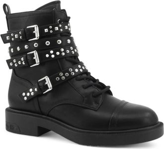 Guess Fynal Stud Combat Boot - Dames - Veterlaarzen - Zwart - 37 EU - Leer - Schoenen