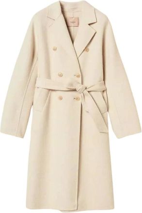 Twinset Dubbele-breasted wollen mix jas - Dames - Mantel - Beige - L - Wol - Jassen