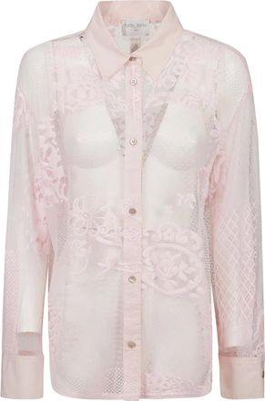 Forte_Forte Shirts, female, Pink, Size: S Lace and Mesh Overshirt