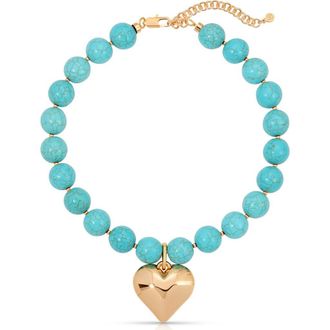 Ettika Chunky Beaded Heart Pendant Necklace in Turquoise at Nordstrom