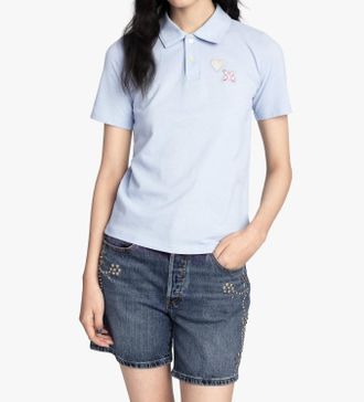 Anna Sui Patch Polo Tee In Baby Blue