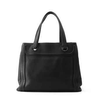 Bulgari Black Leather Handbag Tote Bag (Pre-Owned)
