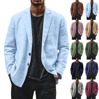 Generic Mens Lightweight Linen Jackets Casual Summer,Light Suit Jackets Men Linen, Casual Notch Lapel Collar Sports Coats Two Buttons Down Outwear Travel Clot