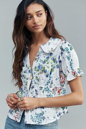 Pilcro The Keira Waisted Tuxedo-Front Blouse by Pilcro